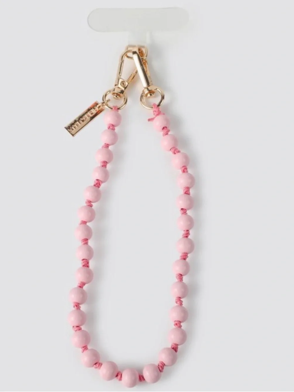 NIB Pink Beaded Phone Wrist Strap - Gold Hardware